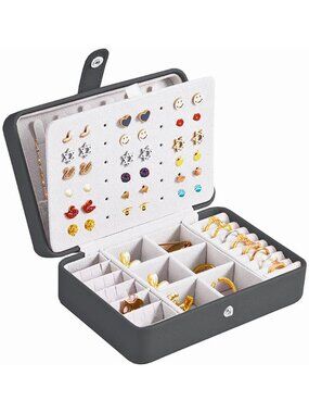 Travel Jewelry Organizer Case Earrings Rings Necklace Storage Box Faux Leather